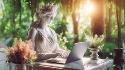 Estatua Grega digitando em um notbook