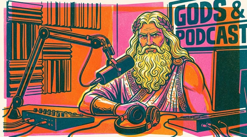 Ilustração de apresentador de podcast com microfone em estúdio representando o crescimento dos podcasts no Brasil