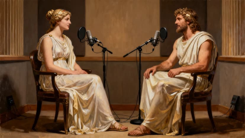 Gravação em estúdio de cursos e podcasts com dois apresentadores em ambiente profissional