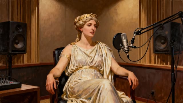 Pessoa gravando podcast em estúdio profissional, representando a integração entre podcast, blog e estratégia de conteúdo.