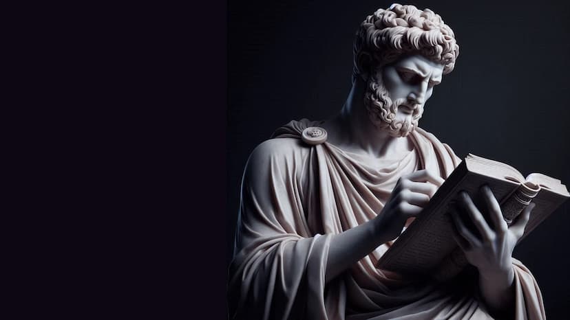 Estátua clássica escrevendo, representando estratégia e criação de conteúdo para podcast de marca