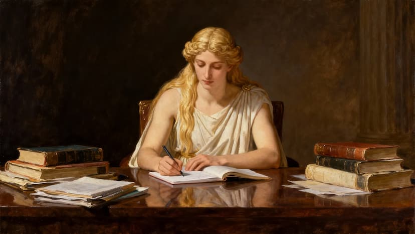 Mulher escrevendo em livros, representando o processo de transformar conhecimento em infoproduto digital